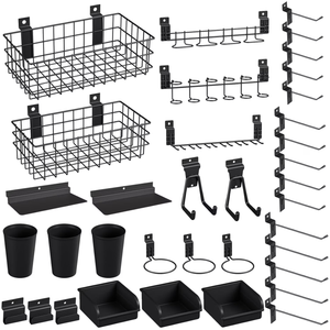 INCLY 30PCS Slatwall Accessories Set with Slatwall Baskets, Slatwall Hooks, Slatwall Shelves, Slatwall Bins, Slatwall Cups, Heavy Duty Slat Wall Accessory for Garage Room Shop Organizing Display