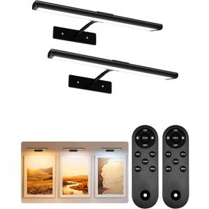 EZVALO Picture Light for Wall, 13'' Black Rechargeable 4800mAh Battery Lights Wireless Remote, Dimmable Magnetic LED Art Painting Light with 3 Color Temperatures, Display for Gallery, Living Room(2P)