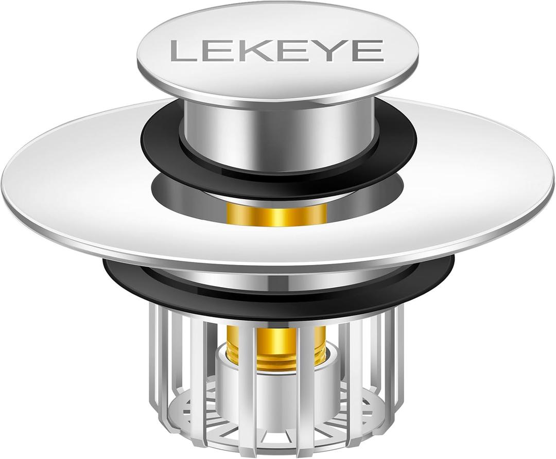 LEKEYE Tub Stopper | Shower Drain Hair Catcher | Pop-up Drain Stopper with Strainer | Bathroom Bathtub Plug | Drain Protector for 1-1/2 to 1-3/4" Bath Drain Hole - Pearl Chrome