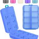 Pill Organizer Medicine Organizer Travel Essentials - Travel Pill Case with Labels, Large Daily Medicine Dispenser (Translucent Blue)