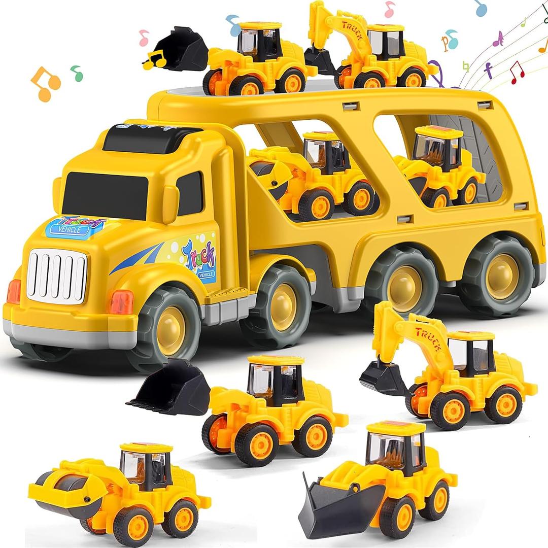 Veslier Construction Truck Toys for Boys Girls Age 1 2 3 4 5 6 Years OldCarrier Transport Trucks for Kids 1-3 3-5 Year OldChristmas Birthday Gift Toddler Toys