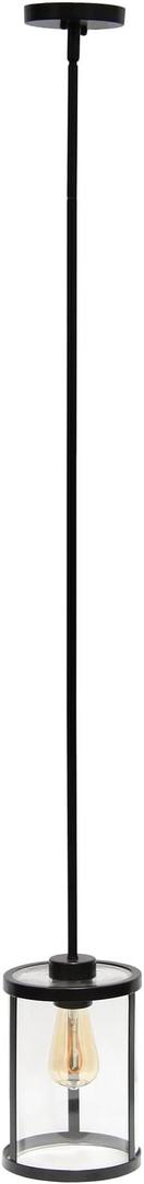 Elegant Designs PT1010-BLK 9.25" Adjustable Traditional Vintage Modern Industrial Farmhouse 1-Lt Metal and Clear Cylindrical Glass Kitchen Foyer BedRm Living Rm Dining Rm Hanging Ceiling Pendant, BLK (Black)