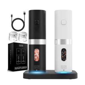 Home Hero Electric Salt and Pepper Grinder Set - Automatic Salt and Pepper Grinder Set Rechargeable. Electronic Salt and Pepper Shakers with LED Light, Electric Pepper Grinder & Salt Grinder, Set of 2