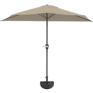 Half Umbrella Outdoor Patio Shade - 9 ft Patio Umbrella with Easy Crank and 20lb Weighted Base - Small Canopy for Balcony, Table, or Deck by Pure Garden (Sand)