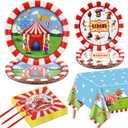 Carnival Party Supplies for 20 Guests, Disposable Tableware Set includes Carnival Paper Plates, Welcome to Circus Tablecloth, Napkins and Forks for Circus Carnival Party Decorations, Birthday Party