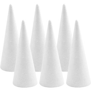 Crafjie Foam Cones for DIY Arts and Crafts (4.1 x 13.6 in, 6 Pack), White Polystyrene Christmas Tree Foam Cones Craft Supplies, for DIY Home Craft Project, Christmas Tree, Table Centerpiece