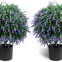 21.6” Tall Artificial Lavender Topiary Ball Tree Set of 2 Pack Potted Bushes UV Resistant Potted Plants for Indoor Outdoor Home Garden(Purple)