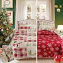 Green Essen Reversible Xmas Bedding Quilts Full/Queen Size Plaid Christmas Bedspread Patchwork Red Beige Snowmen Quilt Reindeer Snowflake Coverlet Moose Bed Set