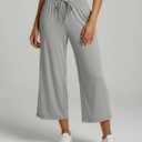 Real Essentials 3 Pack: Women's Ultra-Soft Wide Leg Loose Capri Open Bottom Pants - Yoga Lounge Pockets (Gray), Large