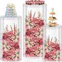 3Pcs Transparent Cylinder Pedestal Stands, Thickened PVC Round Pedestal Display Plinth Pillars for Wedding Birthday Babyshower Decoration Art Decor