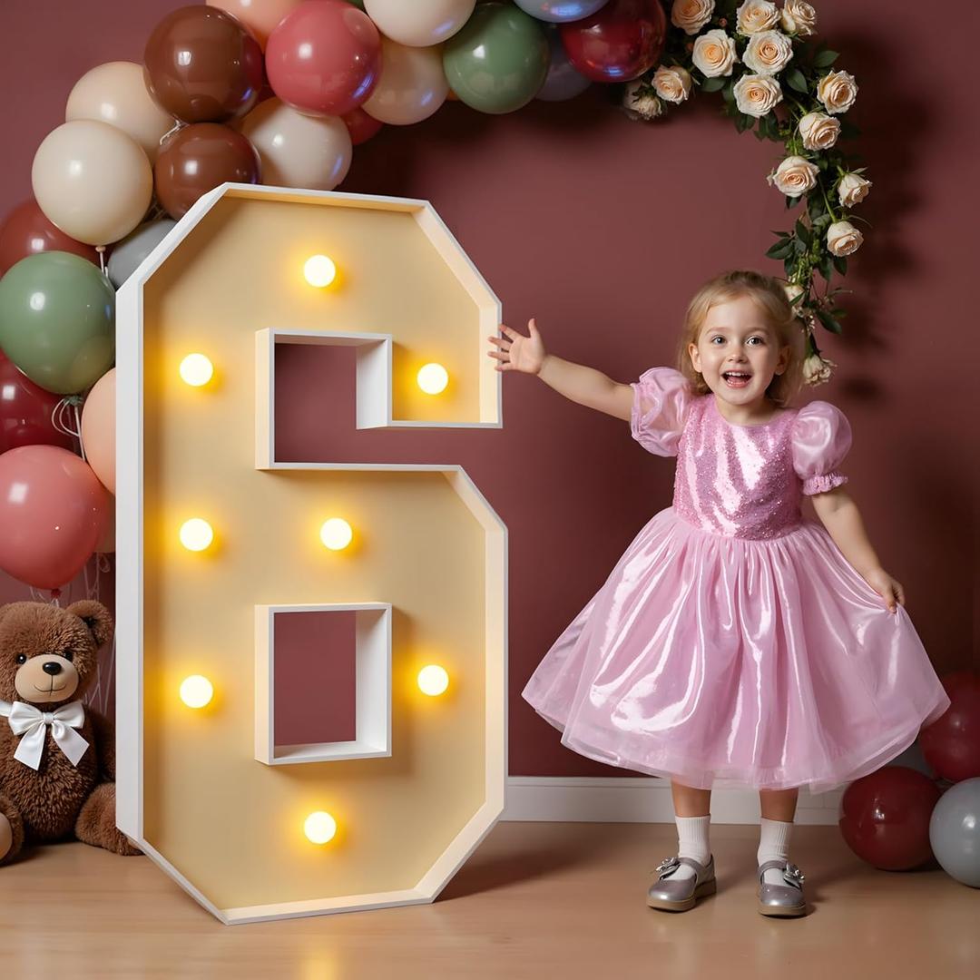 imprsv 3FT Light Up Numbers, Marquee Numbers 6 for Birthday and Anniversary Party Decorations, Large Light Up 6, Pre-Cut Foam Board Kit