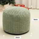 Round Stuffed Pouf Ottoman for Foot Rest 26" X 18" Faux Fur Poufs, Green