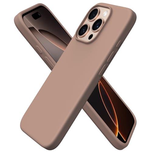 ORNARTO Compatible with iPhone 16 Pro Case 6.3", Slim Liquid Silicone 3 Layers Soft Gel Rubber Shockproof Protective Cover with Anti-Scratch Microfiber Lining-Light Brown