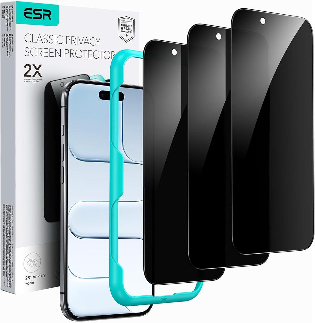 ESR 3 Pack for iPhone 15 Pro Max Privacy Screen Protector, Anti-spy Tempered-Glass Privacy Screen Protector, Micro-curved Edges, Case Friendly