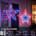 2 Pcs 4th of July Window Decorations Lights, 13.8In Red White and Blue Lights Patriotic Star Light Battery Operated with Timer & 8 Modes 4th of July Decorations Indoor for Home Porch