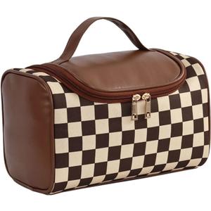 Grid makeup bag portable travel wallet toiletry bag storage pouch cute makeup bag portable pendant, suitable for women and girls, cosmetic travel bag vertical storage toiletry bag
