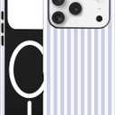 Jusy Compatible with MagSafe Striped Case for iPhone 17 Pro, Cute Aesthetic Striped Magnetic Phone Case, Soft TPU and Hard PC Protective Phone Cover for Women Girls(Matte)- Blue and White