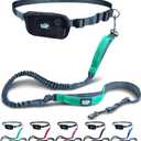 Black Rhino - Premium Hands Free Dog Leash for Running Walking Jogging & Hiking - Adjustable Length Dual Handle Bungee Leash Medium  Large Dogs Neoprene Padded Handles - Running Pouch Included Aqua (5 Feet)