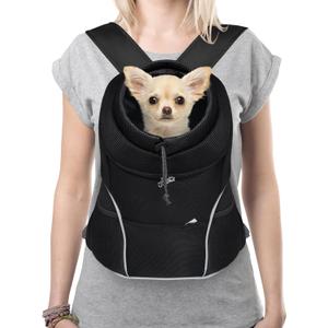 YUDODO Dog Front Carrier Backpack, Adjustable Breathable Pet Carrier for Small Dogs, Ventilated Puppy Back Pack with Safety Belt, Lightweight Doggy Backpack for Hiking Outdoor (Jet Black, L: 9-14 lbs)