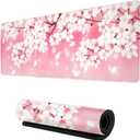 Pink Cherry Blossoms Gaming Mouse Pad XL, Large Non Slip Rubber Mousepad, Stitched Edges Desk Pad, Long Extended Mice Pad,31.5'' X 11.8''