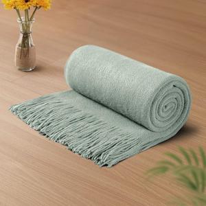 Vonty Sage Green Knitted Blanket with Tassels Fringe 50" x 60", Super Soft Knit Throw Blanket, Farmhouse Decorative Lightweight Blanket for Couch, Sofa, Bed