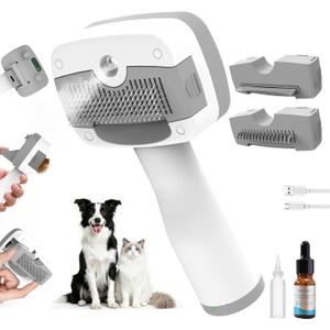 Pet Steam Brush for Dogs & Cats | Self-Cleaning Dog Steam Brush with 3 Brushes & Spray Function | Cat Steam Brush for Shedding, Dematting & Grooming | Includes Pet Essence