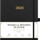 2026 Planner - Weekly and Monthly Planner 2026, Jan.2026 - Dec.2026, 9" x 11", 2026 Calendar Planner with Inner Pocket + Bookmarks+ Leather Hardcover, Black