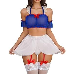 Avidlove Lingerie Set for Women Sexy Cosplay Lingerie Roleplay Costumes Mini Skirt Set with Garter Belt (5pack) White X-Large