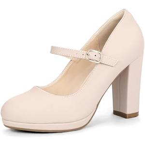 IDIFU IN4 Mary Jane Shoes Closed Toe Heels Platform High Chunky Block Heels Women's Pumps Comfortable Dress Shoes for Women Wedding Bridal Work Fashion Round Toe Pumps Shoes, Size 6.5