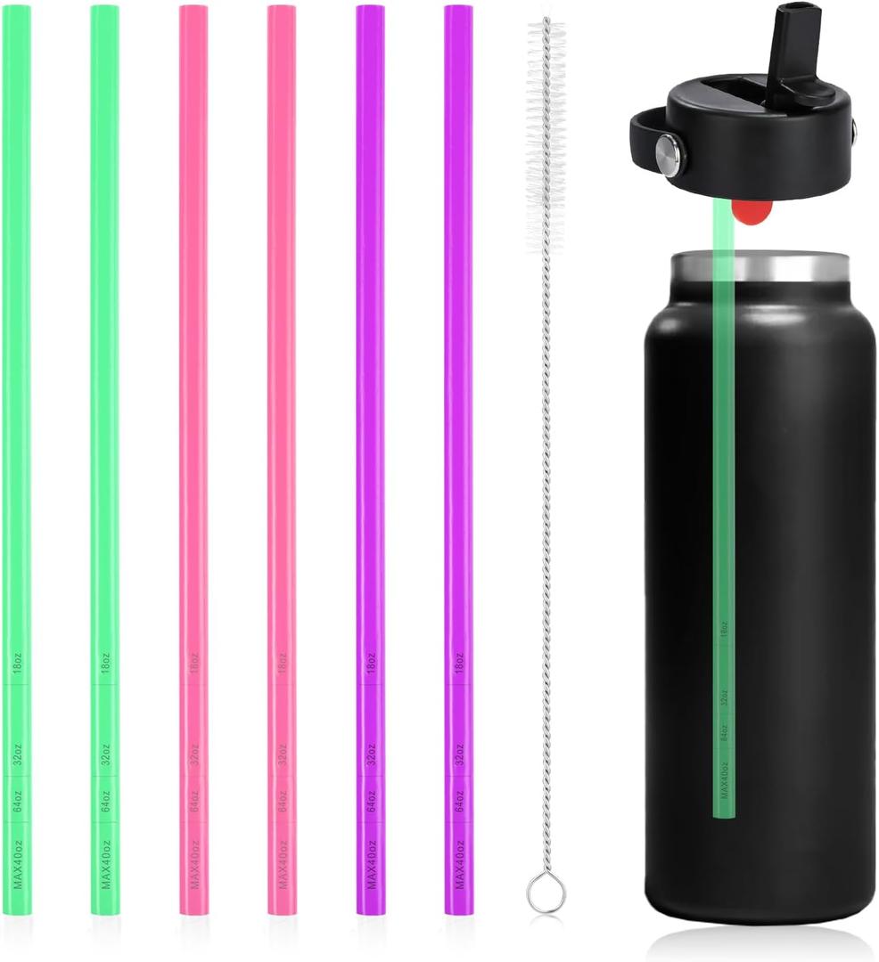 2 x 6pcs Replacement Straws for Hydro Flask Wide Mouth Bottle 32oz, BPA-Free Reusable Plastic Straws for Hydroflask 18/40/64oz Straw Lid Tumbler Replacement Accessories(Pink, Green, Purple)