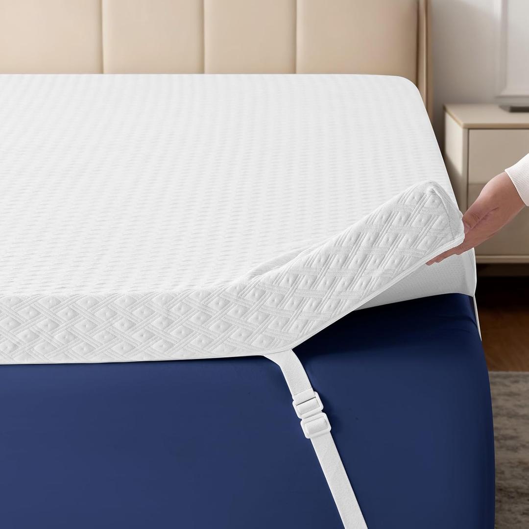 EDILLY 3 Inch Cooling Gel Memory Foam Mattress Topper King Size,with Removable & Washable Bamboo Cover,Soft Breathable Mattress Pad,Bed Topper for Back Pain Relief (76x80) (White)