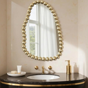 H HOMEWINS Irregular Wall Mirror, Gold Asymmetrical Boho Beads Modern Funky Unique Luxury Mirror for Bathroom, Bedroom, Living Room, Entryway, Fireplace, 20X30 inch