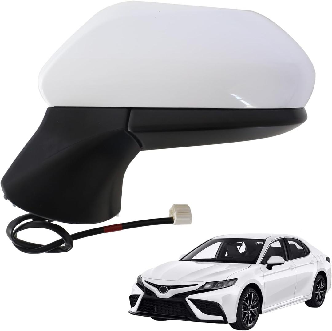 Marretoo for Toyota Camry Side Mirror Assembly Driver Side 2024 2018 2019 2020 2021 2022 2023 | Power | Gloss Finish | Non-Heated | Replaces TO1320366 |WHITE| (POWER, Driver Side(LH))