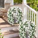 Faux Bougainvillea Artificial Flowers for Outdoors Fake Plants Outside Decoration, 2 PCS White Faux Flowers UV Resistant Look Real Silk Long Trailing Vines for Front Door Porch Planter Patio Garden