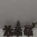 Red Co Set of 3 Snowflake, Reindeer & Christmas Tree Decorative Cast Iron Stocking Holders in Old Bronze Finish
