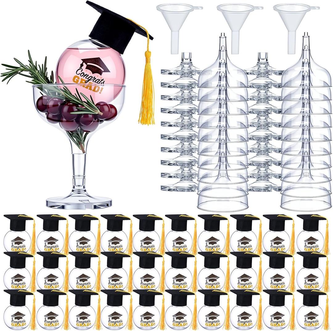 Acellegic 30 Set Graduation Party Favor Refillable Plastic Ball Decorations with Mini Caps & Cup Ornaments Congrats Grad Hanging Decor for Class of 2026(Yellow)