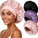 Yanideer 3 Pcs Satin Bonnet for Sleeping Double Layer Hair Bonnets for Women with Elastic Band (One size, blackpinkpurple)