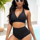 GRAPENT Women's High Waisted Swim Bottom Ruched Bikini Tankini Bottoms Tummy Control Swimsuit Briefs (M)