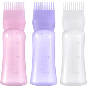 Root Comb Applicator Bottle 6 Ounce Hair Oil Applicator for Hair Dye, Hair Oiler Comb Bottle with Graduated Scale (Multicolor)