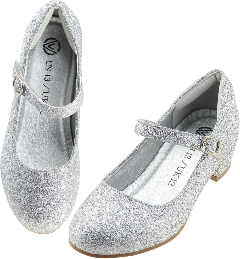 Girls Dress Shoes-Mary Jane Shoes for Girls Low Heel Princess Hook and Loop Dress Shoes Party Wedding Flats for Little/Big Kids 3