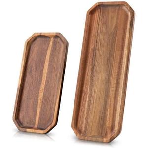 Set of 2 Solid Acacia Wood Serving Trays 16" and 12" Rectangular Wooden Serving Platters for Dessert, Food, Vegetables, Fruit, Charcuterie, Appetizer Serving Tray, Cookie Platter Cheese Board