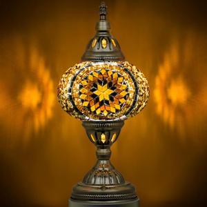 Marrakech Moroccan Mosaic Lamp Turkish Table Lamp, Handmade Turkish Light with Glass Shard and Bronze Base Including LED Bulb for Living Room Bedroom Decor (Yellow)