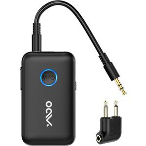 YMOO Bluetooth 5.3 Transmitter Receiver for TV/Airplane, Supports 2 Headphones/Speaker with aptX Adaptive & Low Latency, 3.5mm Jack Aux HiFi Stereo Wireless Audio Adapter for Flight, Travel, Planes (Black)