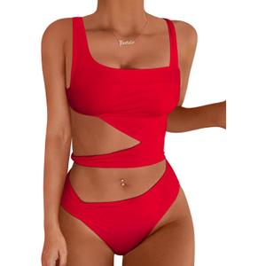 Lilosy Sexy Knotted Ruched High Cut Leg One Piece Swimsuit (Small)