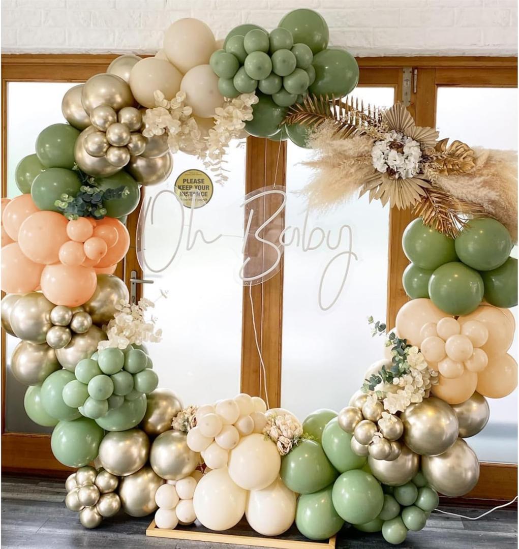 Sage Green Balloon Garland Arch Kit 165pcs Sage Green Sand White Apricot Blush Apricot Chrome Gold Balloons for Baby Shower Bridal Shower Birthday Engagement Party Decorations