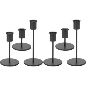 Set of 6 Black Candlestick Holders - Decorative for Home Decor, Wedding, Dining, Party, Anniversary