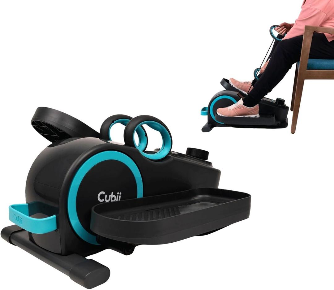 Cubii Total Body - Under Desk Seated Elliptical Pedal Exerciser with Built in Upper Body Resistance Bands, 12 Levels of Resistance, LCD Display, Whisper Quiet - Adult to Seniors (Multicolor)