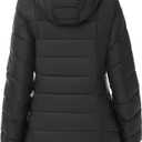 SLOW DOWN Womens Lightweight Puffer Coat, Women Hooded Packable Mid-Length Winter Puffer Jacket (Black, L)