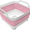 Collapsible Wash Basin 9L, Foldable Dish Tub with Drain Plug, Portable Collapsible Dish Basin, Camping Sink for Washing Dishes, Laundry & Kitchen Use (Pink)