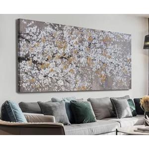 Botanical Wall Art Wall Decor Gold WhiteTree Flower Modern Canvas Art Print Abstract Artwork Pictures For Living Room Bedroom Bathroom Office Home Decor Can Be Hung Directly 24"X 48"